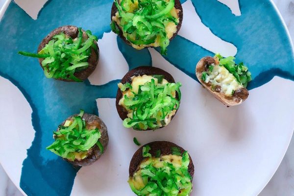 Spring Onion & Cheese Stuffed Shiitake with Toasted Cucumber by The Veggie Wifey